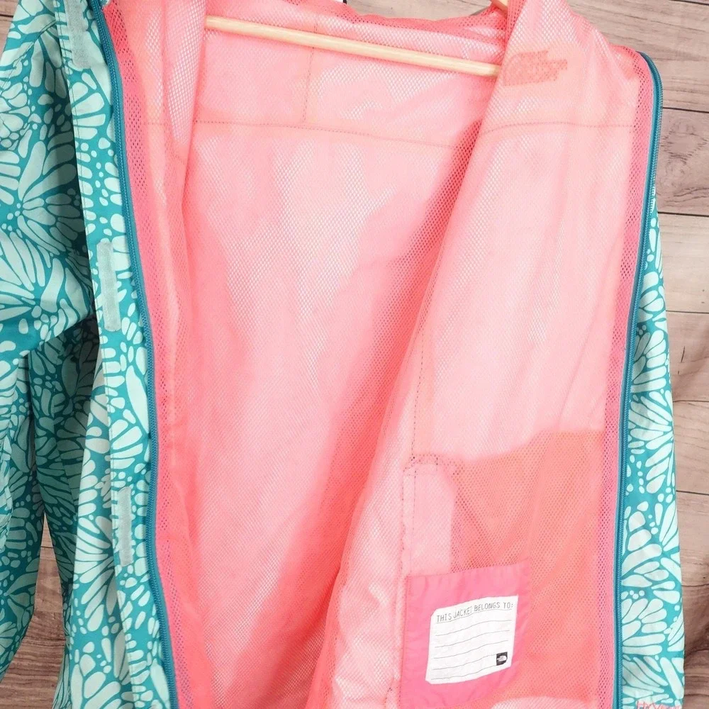 North Face Jacket Girls XL 18 Green Floral HyVent Hooded Rain Coat Waterproof